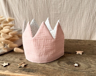 Birthday Crown Muslin Light Pink - Black / White Dots