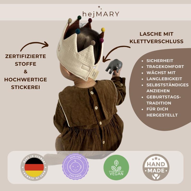 Birthday Crown Muslin Pink With Name and Pompom Option, Fabric Crown