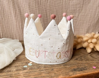 Birthday crown birthday child ecru with golden dots font colorful