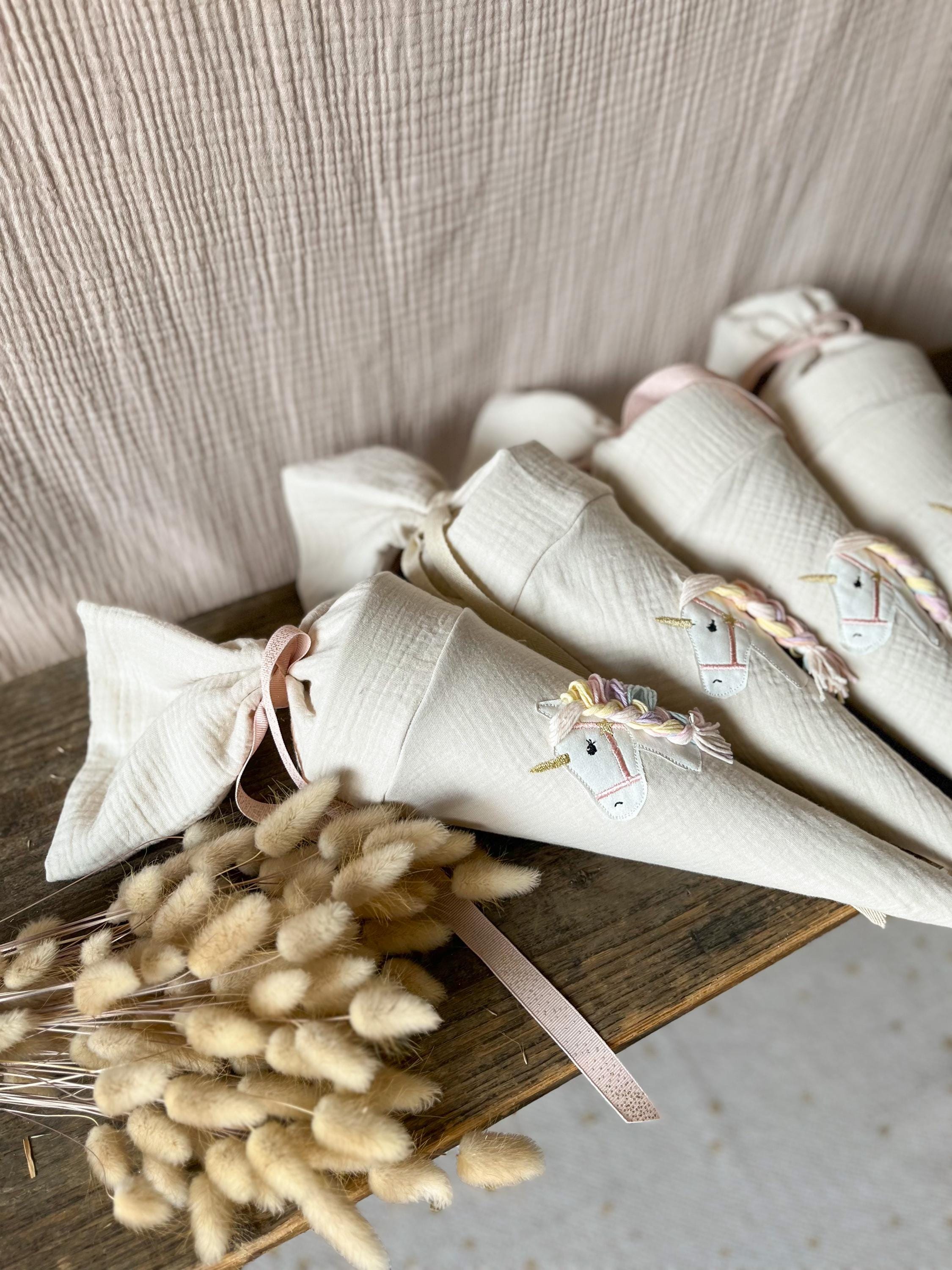 Kita Tüte/ Geschwistertüte Mini Schultüte Musselin Natur Einhorn