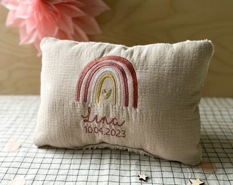Name pillow with rainbow beige