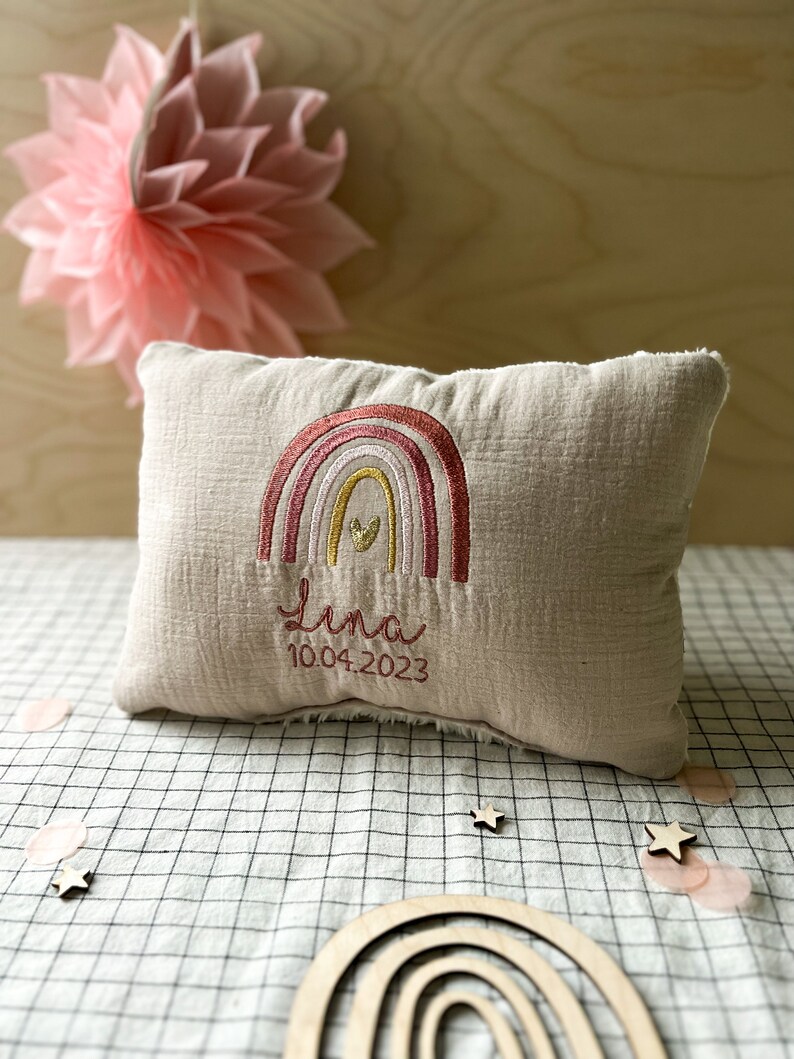 Name pillow with rainbow beige image 1