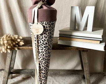 School bag muslin - Leo / old pink-mauve - leopard pattern in natural