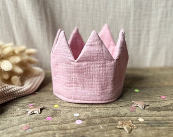 Birthday crown muslin old pink glitter