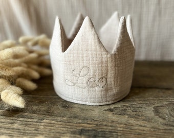 Birthday crown muslin natural embroidered with name