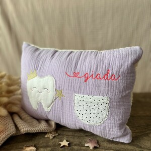 Tooth fairy pillow lilac with name neon for milk tooth gift image 3