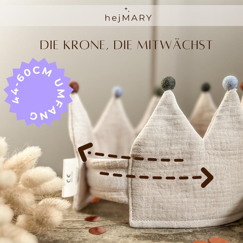 Birthday Crown Muslin Pink With Name and Pompom Option, Fabric Crown