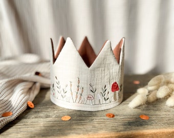 Birthday crown autumn meadow in muslin beige and cinnamon