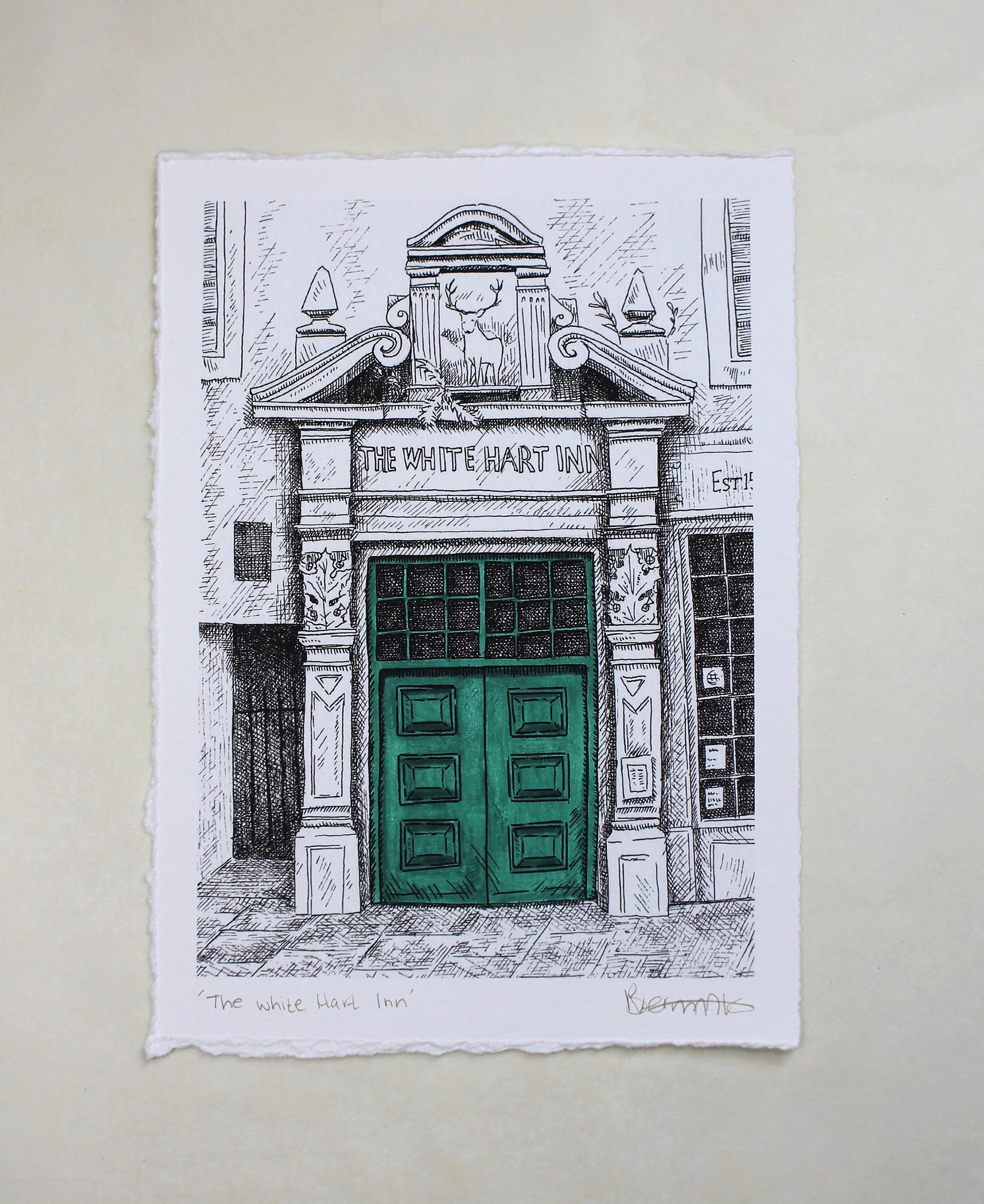 A5 Signed Print of Original Ink and Watercolour Drawing of a Door at The White Hart Inn in Edinburgh A5 Signed Print of Original Ink and Watercolour Drawing of a Door at The White Hart Inn in Edinburgh