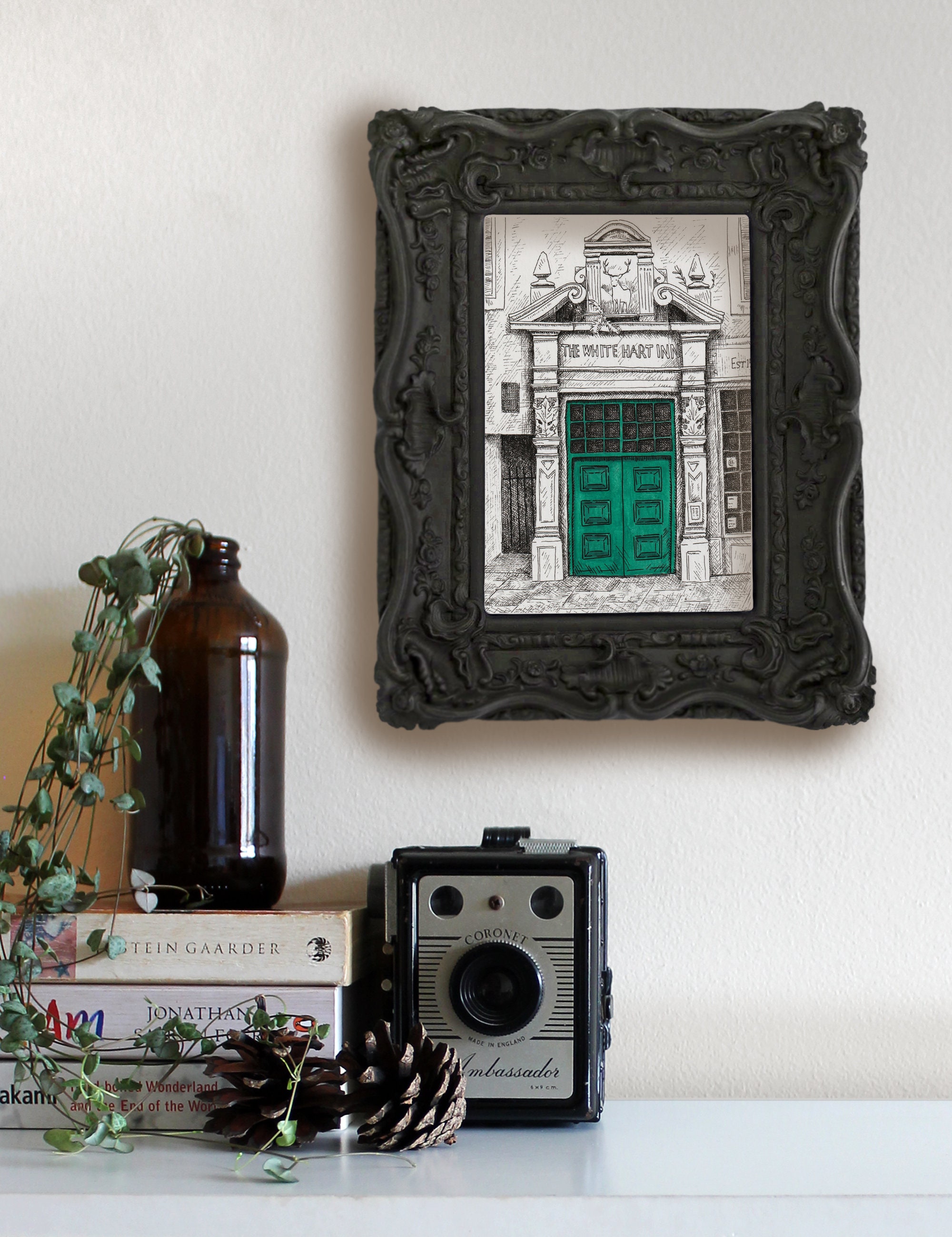 A5 Signed Print of Original Ink and Watercolour Drawing of a Door at The White Hart Inn in Edinburgh A5 Signed Print of Original Ink and Watercolour Drawing of a Door at The White Hart Inn in Edinburgh