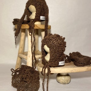 Mohair Dark Brown Baby Dotty Bonnet Knitwear Set