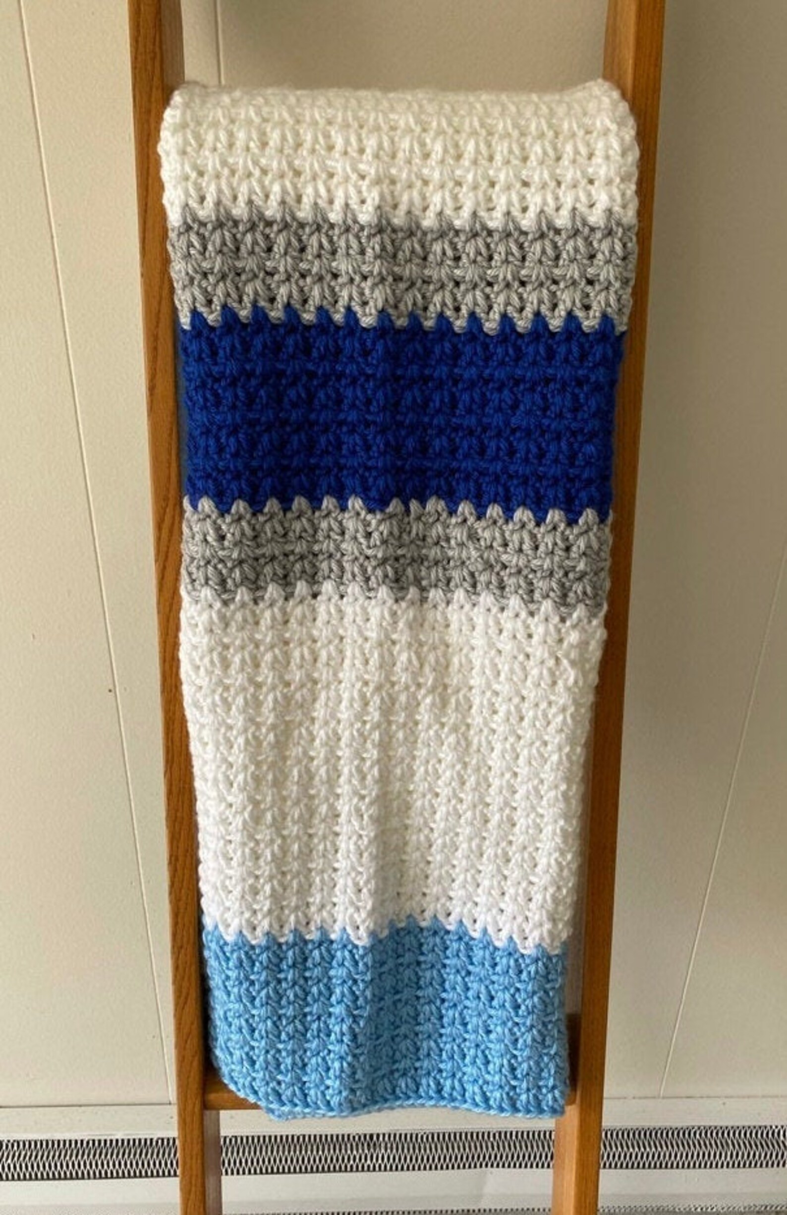 Handmade crochet baby blanket with soft chunky yarn in blue Etsy