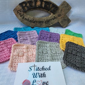 Small Crocheted prayer squares with prayer card