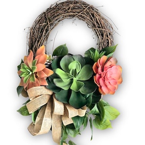 Succulent Wreath for Front Door, Succulent Home Decor, Rustic cactus wreath, Succulent Grapevine Wreath, Summer Porch Decor