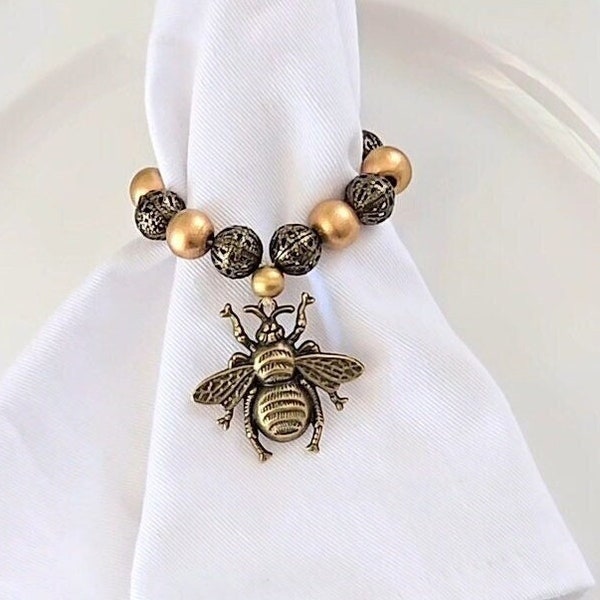 Bee Napkin Ring, Bumble Bee Napkin Holder, Bee Beaded Spring Decor, Bee Table Setting, Bee Table Decor, Honey Bee Home Decor, Gift for Mom