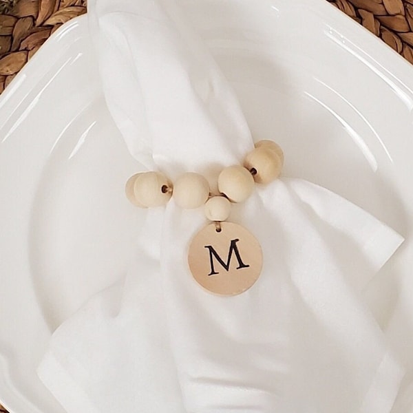 Monogram Beaded Napkin Rings, Personalized Napkin holders, Custom Farmhouse Table Decor, Minimalist Housewarming Wedding Decor or Gift Idea