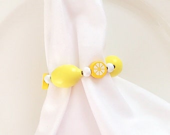 Lemon Beaded Napkin Ring, Citrus Slice Napkin Holder, Summer Farmhouse Table Decor, Lemon Kitchen Theme  SOLD INDIVIDUALLY