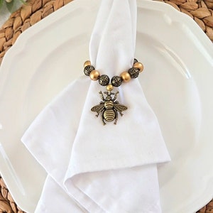 Bee Napkin Ring, Bumble Bee Napkin Holder, Bee Beaded Spring Decor, Bee ...