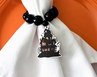 Halloween Napkin Ring, Haunted House Napkin Holder, Farmhouse Halloween Table Decor, Vampire Halloween Decoration