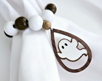 Halloween Ghost Napkin Ring, Neutral Halloween Decor, Haunted House Table Setting, Farmhouse Halloween Bead Napkin Holder, Ghost Home Decor