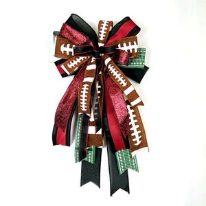 Garnet & Black Football Wreath Bow, Football Lantern Topper Bow, Football Garland, Football Party Decor, Team Spirit Bow Tailgate Party