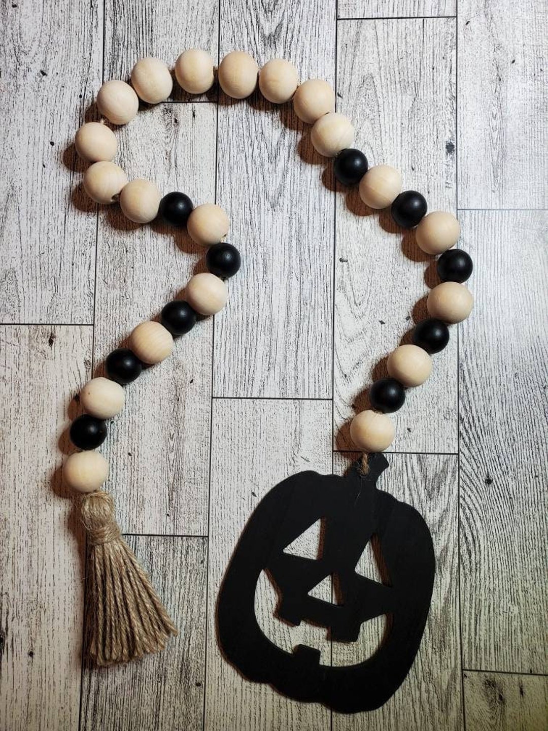 Black Pumpkin Jack O Lantern Halloween Wood Bead Garland for Tiered ...