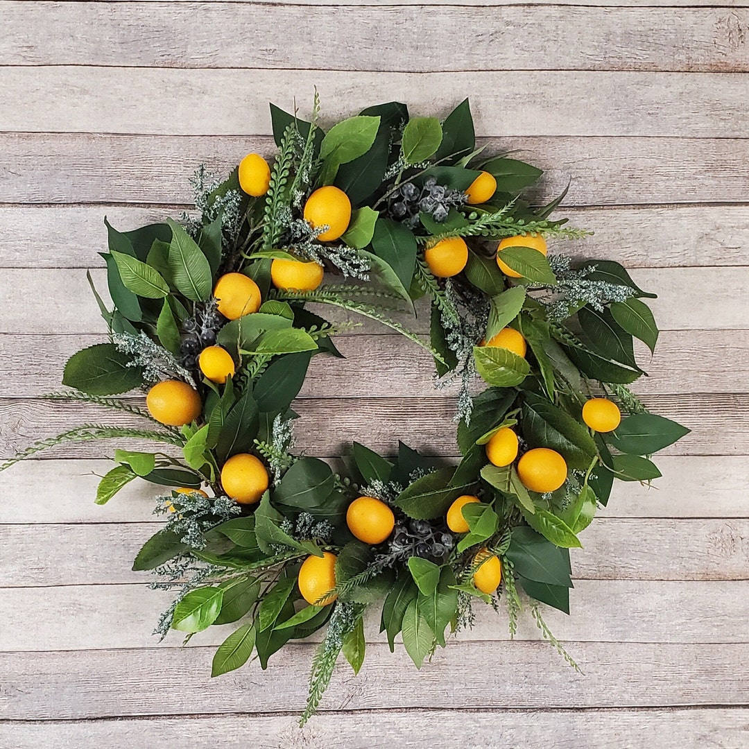Lemon Wreath for Front Door, Lemon & Blueberries Grapevine Twig Wreath ...