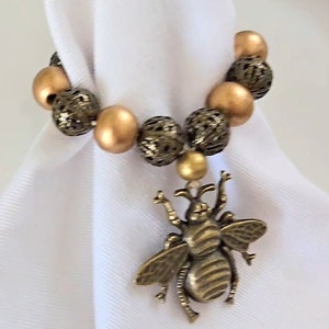 Bee Napkin Ring, Bumble Bee Napkin Holder, Bee Beaded Spring Decor, Bee ...