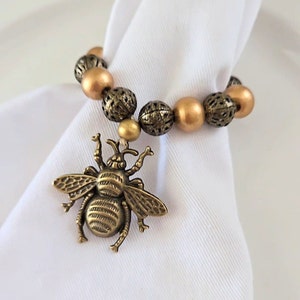Bee Napkin Ring, Bumble Bee Napkin Holder, Bee Beaded Spring Decor, Bee ...