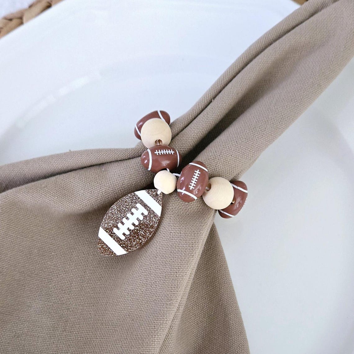 Football Napkin Rings, Sports Beaded Napkin Holders, Tailgate Party or ...