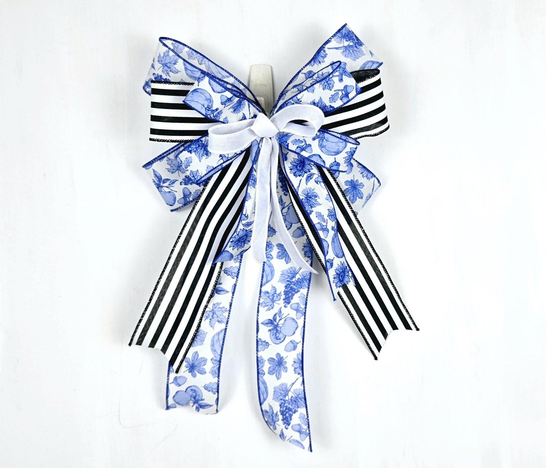 Blue Toile Wreath Bow, Fall Chinoiserie Bow, Blue & White Lantern ...