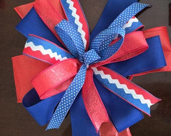 Patriotic Wreath Bow, Patriotic Lantern Bow, July 4th Decor, USA bow, Memorial Day Bow, Red White & Blue Ribbon Bow, America Bow, Handmade
