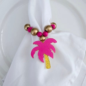 Palm Tree Napkin Ring, Tropical Napkin Holder, Luau Party Decor, Pink Beach House Table Decor, Beach Party Table Setting, Tiki Bar Decor