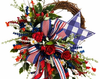 Patriotic wreath, 250th anniversary wreath, USA wreath, 250th anniversary patriotic wreath, Fourth of July wreath, July 4th double door