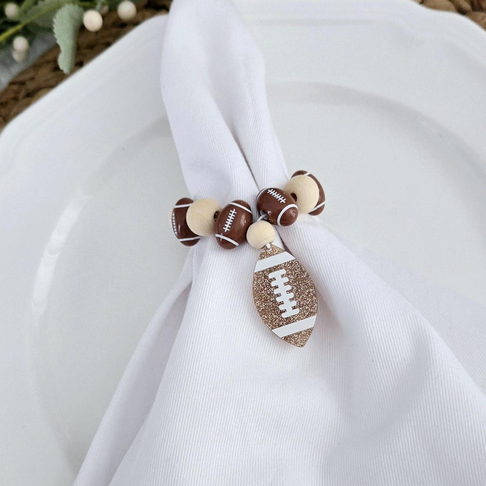 Football Napkin Rings, Sports Beaded Napkin Holders, Tailgate Party or ...