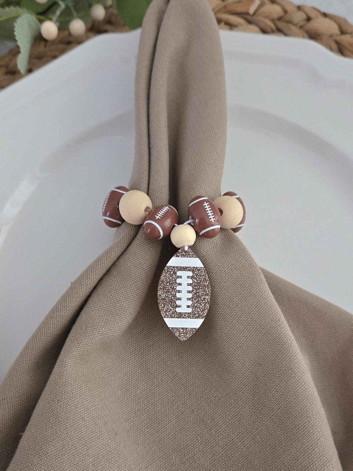 Football Napkin Rings, Sports Beaded Napkin Holders, Tailgate Party or ...