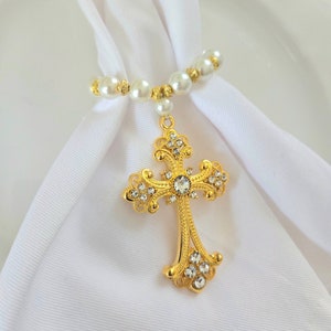 Cross Napkin Ring, Christian Easter Napkin Holder, Elegant Gold Cross Christening Table, Spiritual Home Decor, Baptism Table Setting