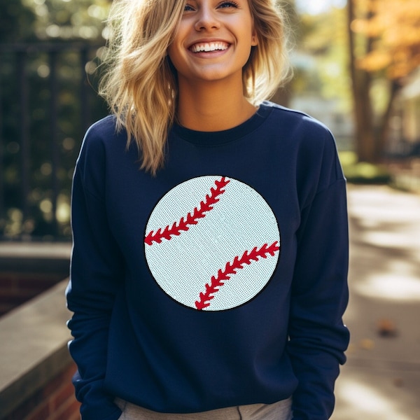 White Sequin Bow Baseball Patched Casual Sweatshirt main image 0