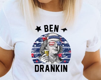 Camisa divertida del 4 de julio de Ben Drankin - Camisa del 4 de julio - Camisa divertida del 4 de julio - Camisa patriótica - Bebida - Camisa de Ben Drankin