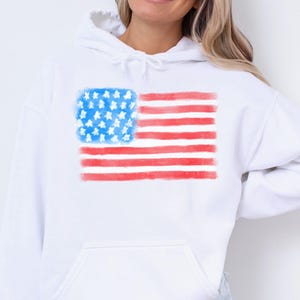 Watercolor USA Flag Hoodie - Women&#39;s 4th of July Hoodie - Women&#39;s 4th of July Hoodie - Vintage USA Hoodie - USA Hoodie - Flag Hoodie