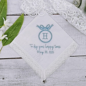 Something Blue for Bride - Wedding Handkerchief - Personalize - For Your Happy Tears - Monogrammed Handkerchief - Bridal Wedding Gift Favor