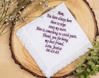 Mom Embroidered Wedding Handkerchief - Mother of the Bride Handkerchief - Thank you for being my best friend - Wedding Handkerchief