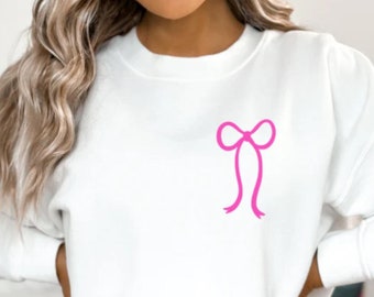 Hot Pink Pocket Coquette Bow Sweatshirt - Cute Bow Sweater - Ribbon Sweatshirt - Sweater With Bows - Gift For Her - Coquette Bow Crewneck