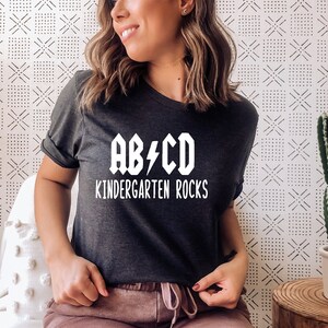 ABCD Kindergarten Rocks Women&#39;s Shirt - ABCD Kindergarten Rocks T-Shirt - Teacher Back to School Shirt - ABCD Kinder Rocks Shirt