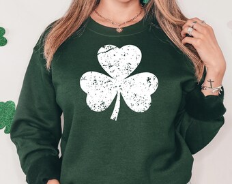 Retro Shamrock Sweatshirt - Ierse damestrui - schattig St Patricks Day-sweatshirt - Lucky Sweatshirt - Iers shirt - klavertje vier