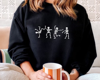 Dancing Skeletons Sweatshirt - Skeleton Halloween Sweatshirt - Women's Halloween Shirt - Halloween Party Shirt
