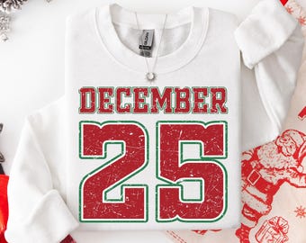 Felpa con data di Natale in difficoltà, felpa natalizia retrò del 25 dicembre, maglione per le feste in famiglia, camicia natalizia boho oversize