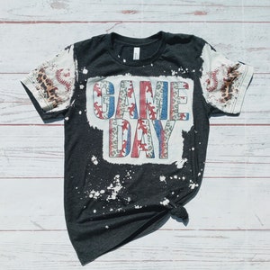 Game Day Baseball Shirt - Leopard Print - Bleached Shirt - Baseball Bleached Shirt - Baseball Bleached shirt - Bleached shirt - Baseball Tee