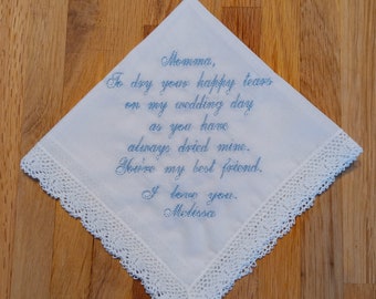 Mother of the Bride Handkerchief - Wedding handkerchief - Gift for Mom - Wedding Gift - Gift from the Bride - Personalized Mom Gift
