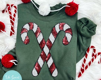Sequin Candy Cane Sweatshirt - Cute Christmas Sweatshirt - Sequins Candy Cane Sweatshirt - Candy Cane Sweatshirt - Christmas Sweatshirt